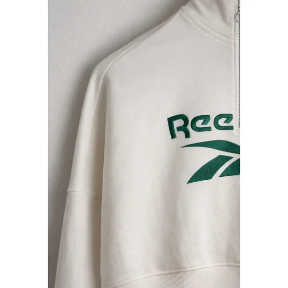 Reebok x Forever 21 Cropped Half-Zip Pullover Sweatshirt Chalk Cream Large - Picture 4 of 8